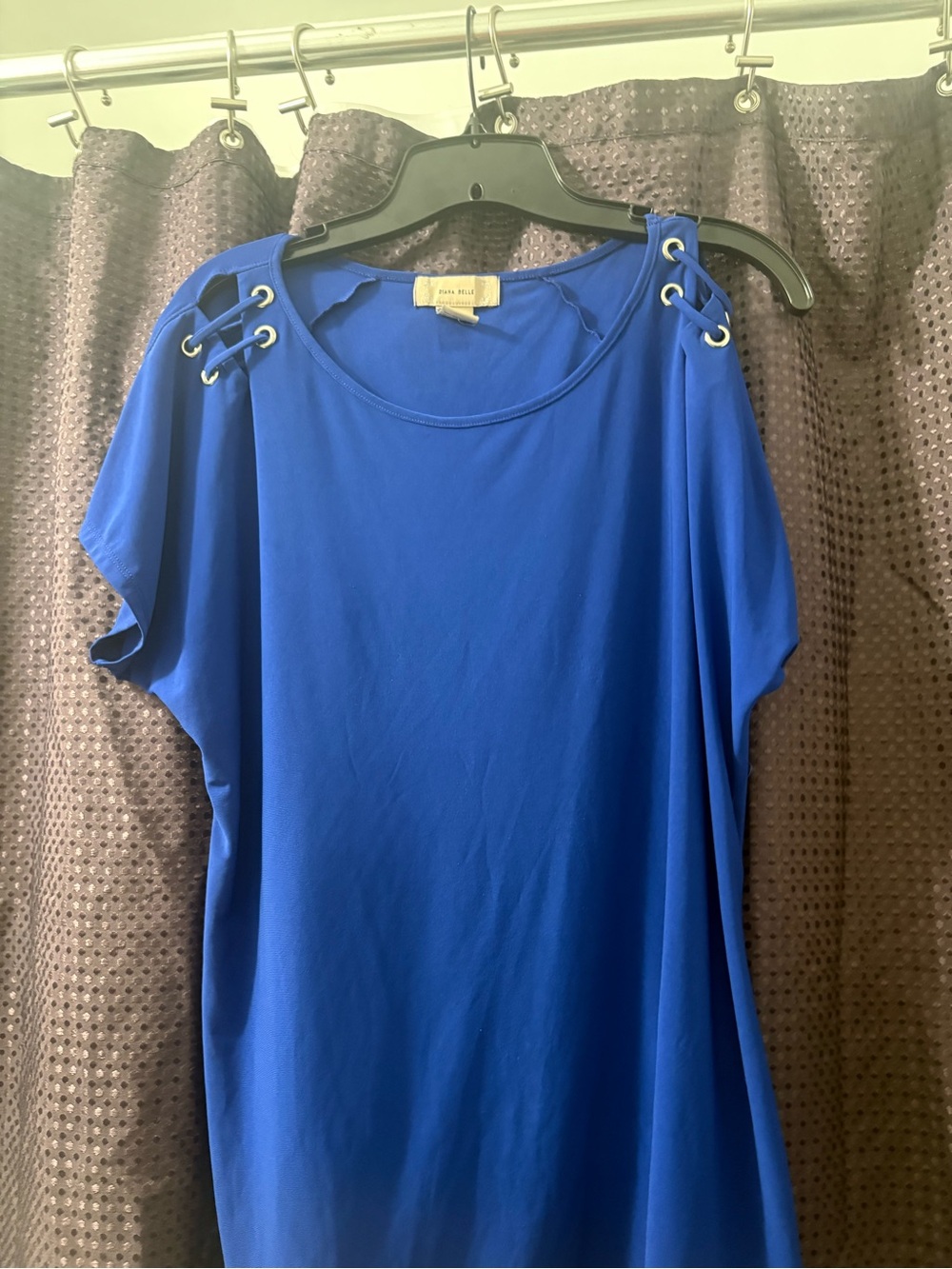 Solid Royal Blue Cold-Shoulder Tunic with Lace-Up Eyelets